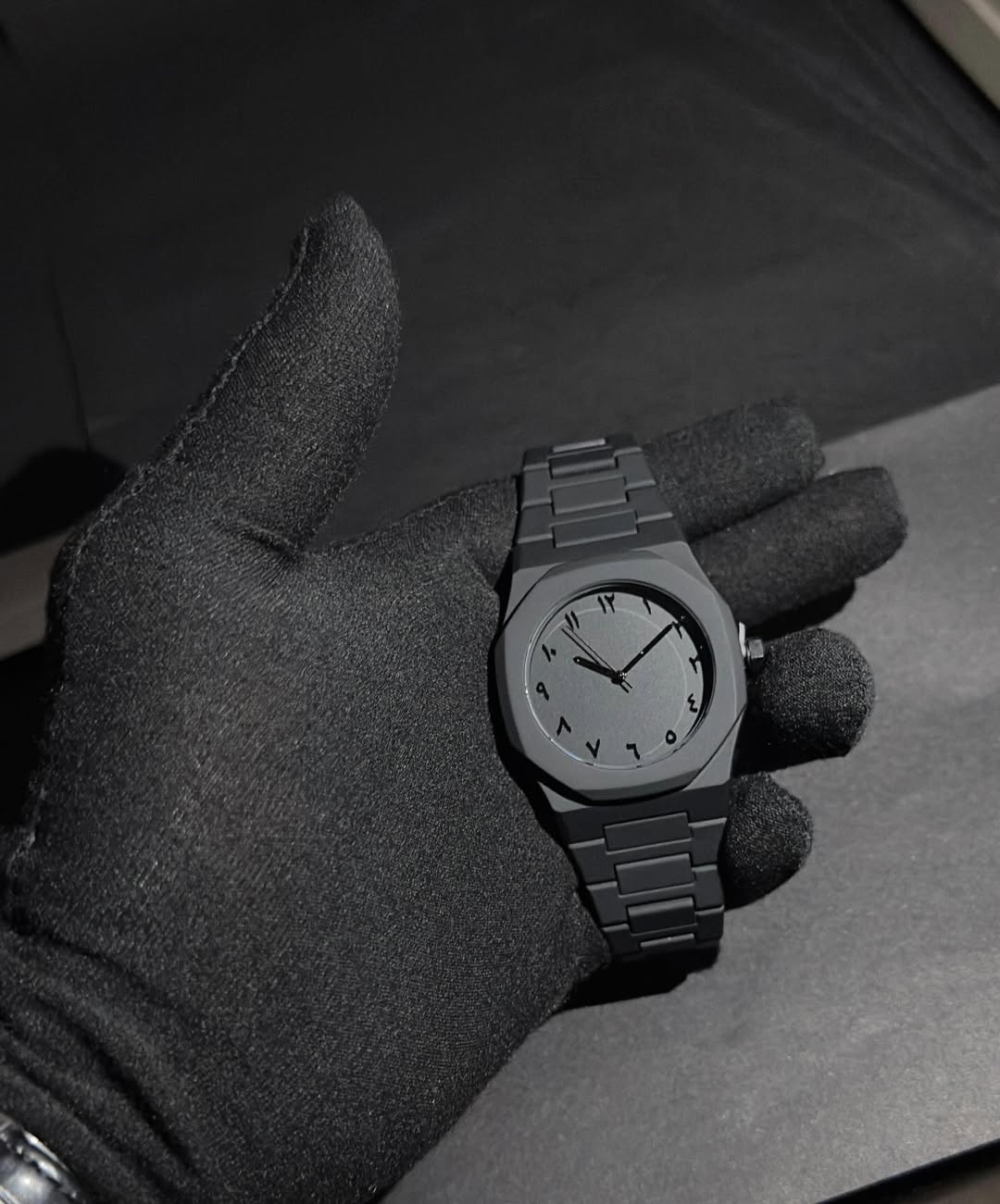 Shadow Elegance: Black Arabic Dial Timepiece