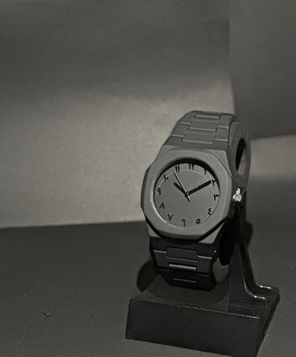 Shadow Elegance: Black Arabic Dial Timepiece