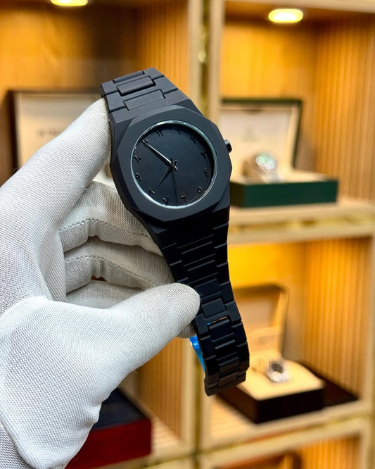 Shadow Elegance: Black Arabic Dial Timepiece