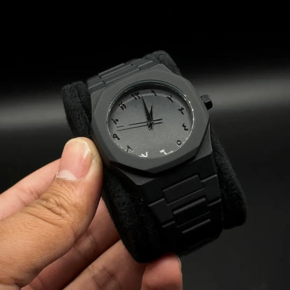 Shadow Elegance: Black Arabic Dial Timepiece