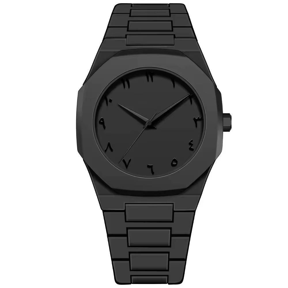 Shadow Elegance: Black Arabic Dial Timepiece