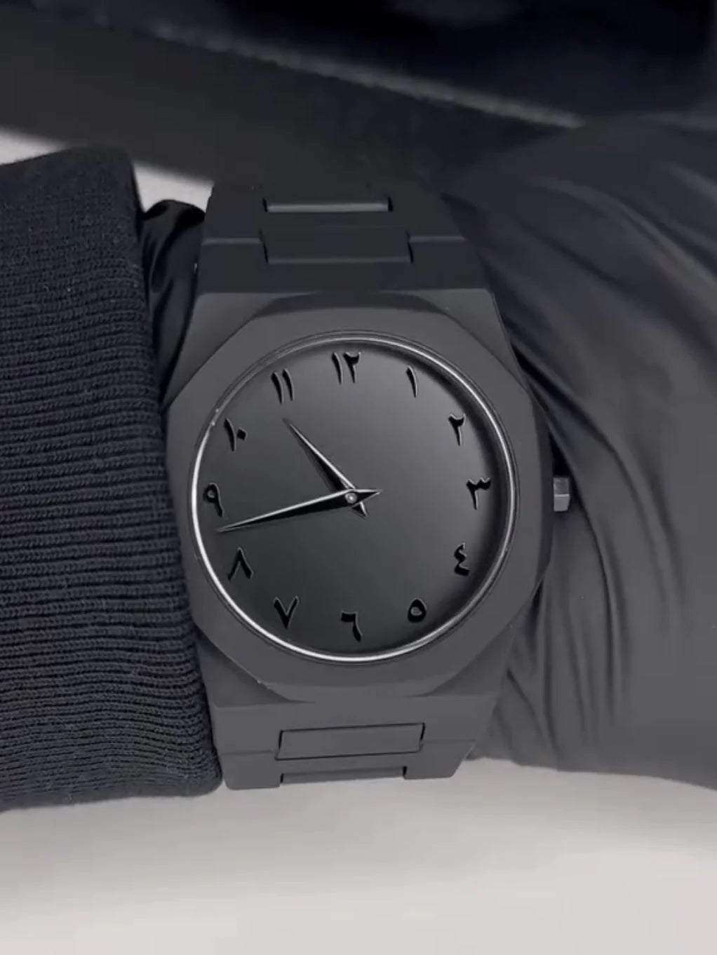 Shadow Elegance: Black Arabic Dial Timepiece