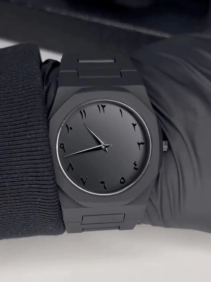Shadow Elegance: Black Arabic Dial Timepiece